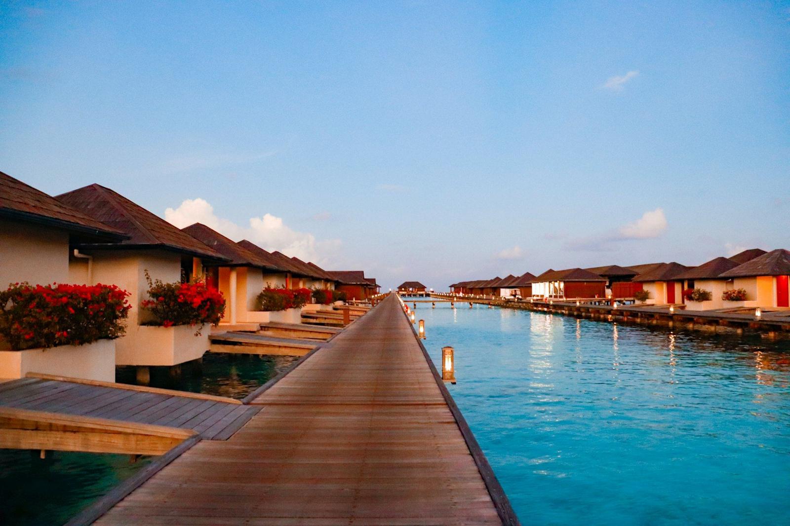 A boardwalk between overwater villas